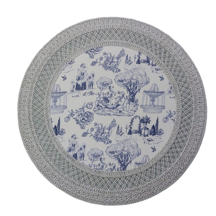 زیربشقابی گرد قیطوندوزی مدل منظره